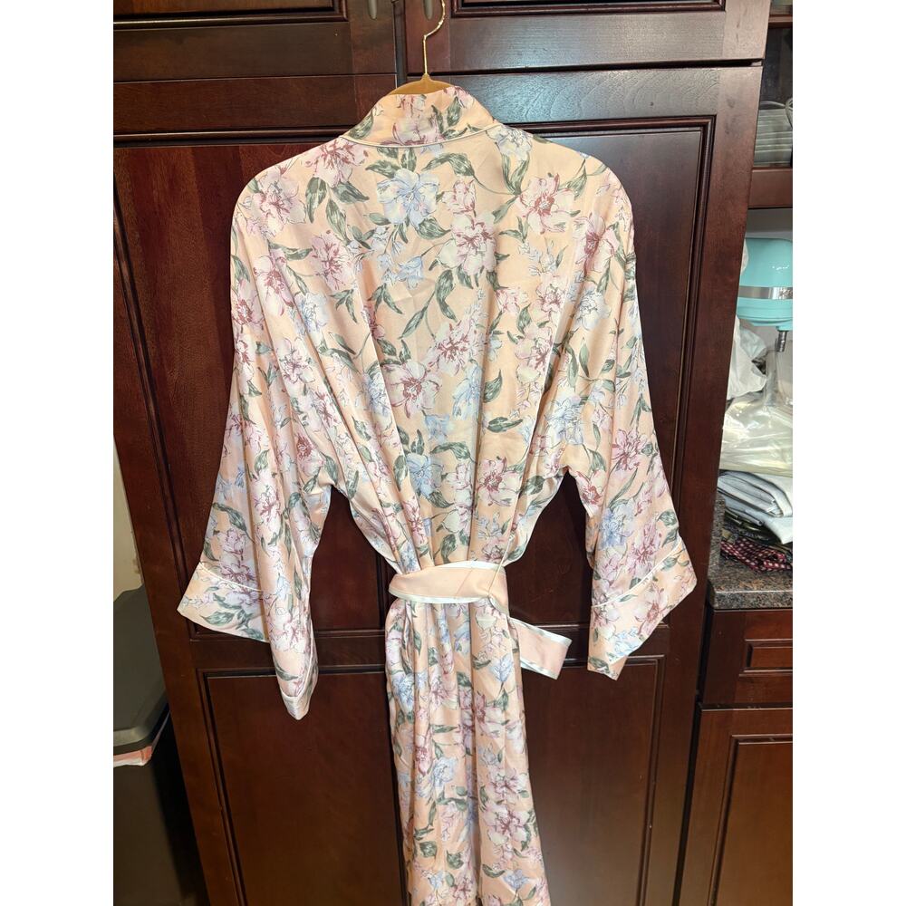 Lauren Ralph Lauren Pink Floral Satin Bell Sleeve Robe Size XL - Picture 2 of 12